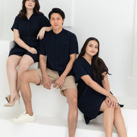 George Mandarin Collar Shirt In Navy