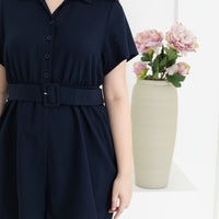 Shauna Belted Romper In Navy