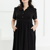 Jeanette Scalloped Neckline Dress In Black