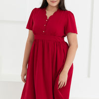 Jeanette Scalloped Neckline Dress In Carmine Red
