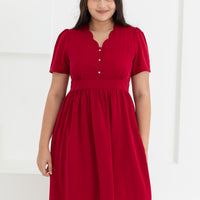 Jeanette Scalloped Neckline Dress In Carmine Red