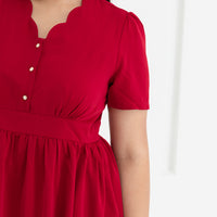 Jeanette Scalloped Neckline Dress In Carmine Red