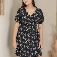 Ariel Floral Button Dress In Black-Yellow