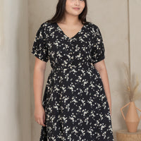 Ariel Floral Button Dress In Black-Yellow