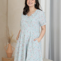 Ariel Floral Button Dress In Blue
