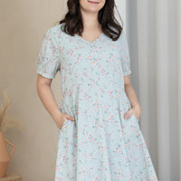 Ariel Floral Button Dress In Blue