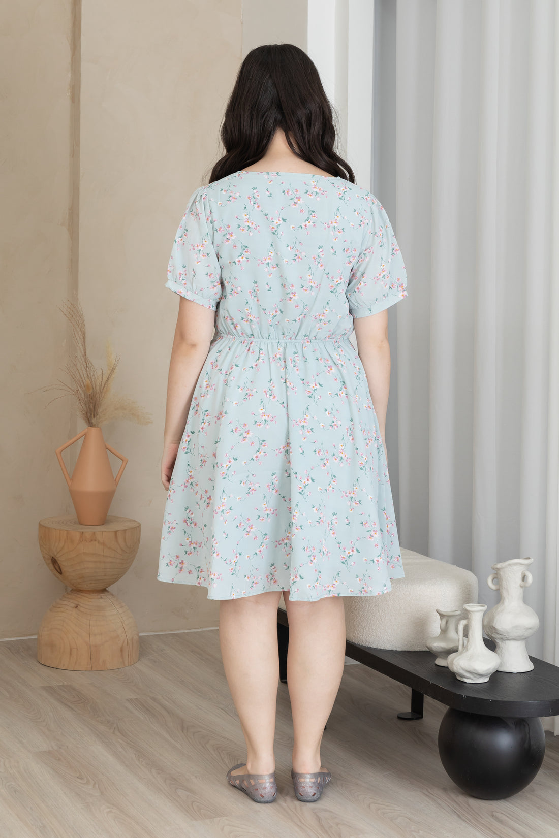 Ariel Floral Button Dress In Blue