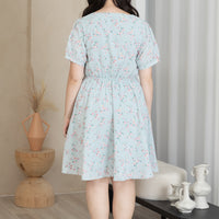 Ariel Floral Button Dress In Blue