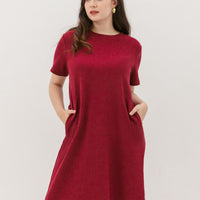 Kara Waffle Knit Midi Dress In Maroon