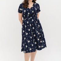 Audrey Midi Dress In Navy Blue Floral