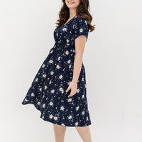 Audrey Midi Dress In Navy Blue Floral