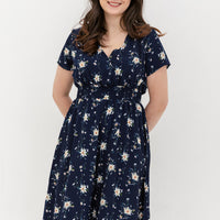 Audrey Midi Dress In Navy Blue Floral