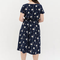 Audrey Midi Dress In Navy Blue Floral