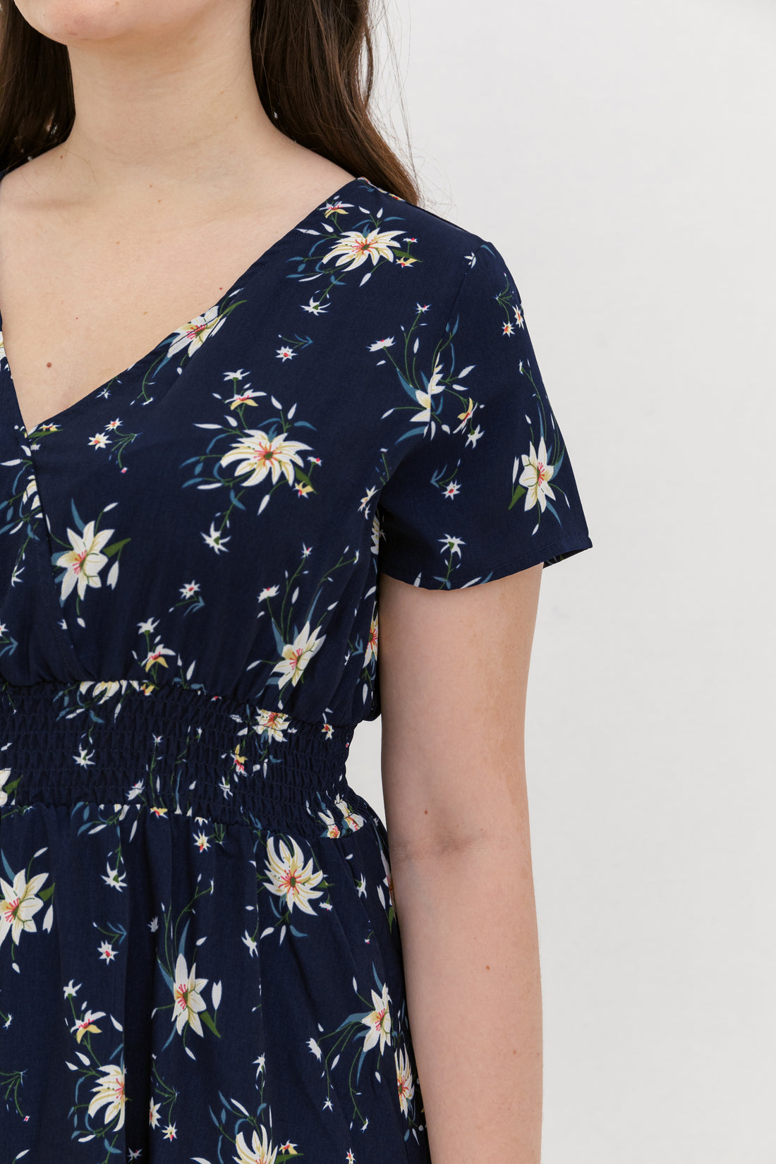 Audrey Midi Dress In Navy Blue Floral