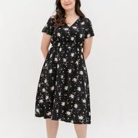Audrey Midi Dress In Black Floral