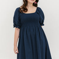 Shelley Smocked Dress In Navy Blue