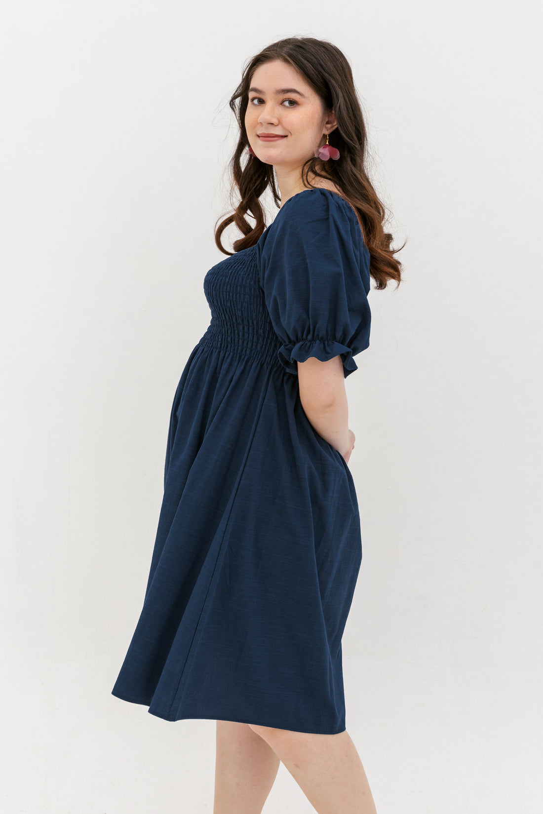 Shelley Smocked Dress In Navy Blue