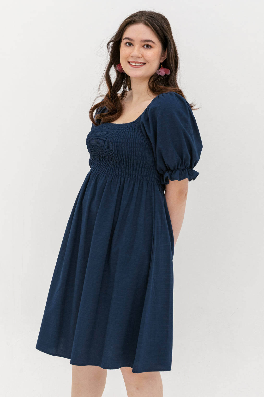Shelley Smocked Dress In Navy Blue