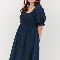 Shelley Smocked Dress In Navy Blue