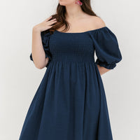 Shelley Smocked Dress In Navy Blue