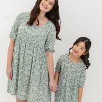 Briella Babydoll Dress In Green Floral