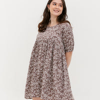 Blair Babydoll Dress In Brown Floral