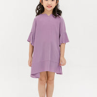 Layla Trumpet Sleeve Dress In Mauve Purple