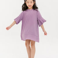 Layla Trumpet Sleeve Dress In Mauve Purple