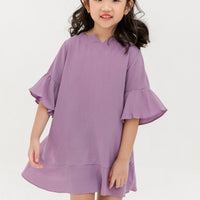 Layla Trumpet Sleeve Dress In Mauve Purple