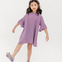 Layla Trumpet Sleeve Dress In Mauve Purple