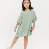Layla Trumpet Sleeve Dress In Powder Green