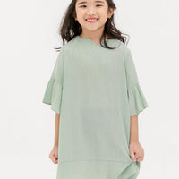Layla Trumpet Sleeve Dress In Powder Green