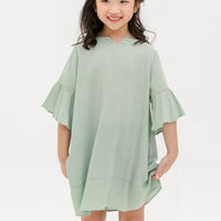 Layla Trumpet Sleeve Dress In Powder Green