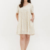 Fiona V-Neck Babydoll Dress In White