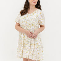 Fiona V-Neck Babydoll Dress In White