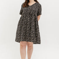 Fiona V-Neck Babydoll Dress In Black
