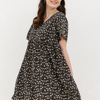 Fiona V-Neck Babydoll Dress In Black