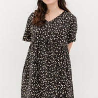 Fiona V-Neck Babydoll Dress In Black