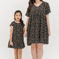 Fiona V-Neck Babydoll Dress In Black