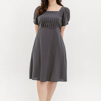Georgia Pleated Dress In Charcoal Grey