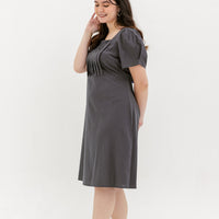 Georgia Pleated Dress In Charcoal Grey