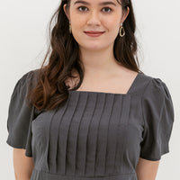 Georgia Pleated Dress In Charcoal Grey