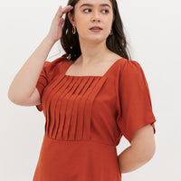 Georgia Pleated Dress In Vermillion