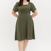 Georgia Pleated Dress In Olive Green