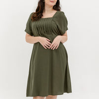 Georgia Pleated Dress In Olive Green