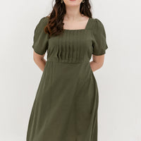 Georgia Pleated Dress In Olive Green