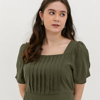 Georgia Pleated Dress In Olive Green