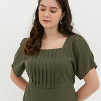 Georgia Pleated Dress In Olive Green
