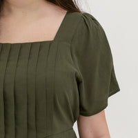 Georgia Pleated Dress In Olive Green