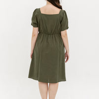 Georgia Pleated Dress In Olive Green